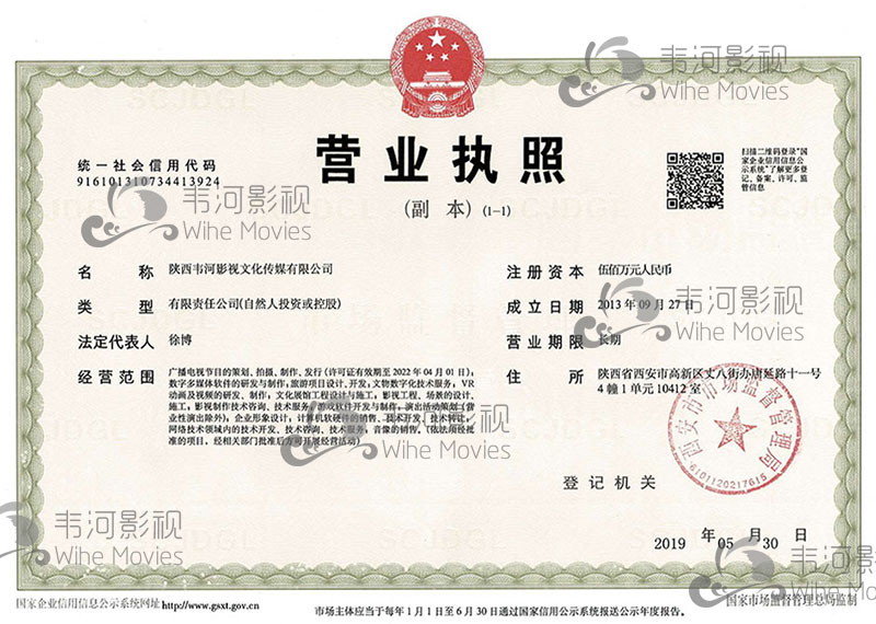 陜西韋河影視傳媒有限公司營(yíng)業(yè)執(zhí)照